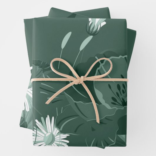 Dark Dusty Green Poppy und Daisy Geschenkpapier Set (Beispiel)