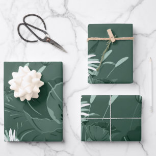 Dark Dusty Green Poppy und Daisy Geschenkpapier Set