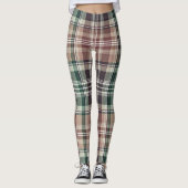 Dark Earthy Green Tan Tartan Plaid Leggings (Vorderseite)