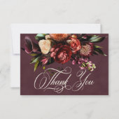 Dark Elegant Autumn Floral Burgundy Wedding Dankeskarte (Vorderseite)