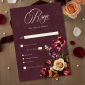 Dark Elegant Autumn Floral Burgundy Wedding Dinner RSVP Karte