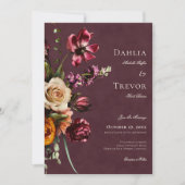 Dark Elegant Autumn Floral Burgundy Wedding Einladung (Vorderseite)