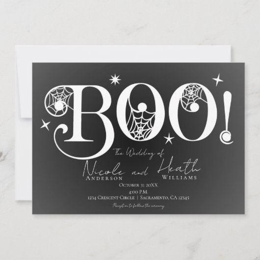 Dark Elegant BOO Schwarz-weiße Halloween Hochzeit Einladung (Vorderseite)