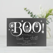 Dark Elegant BOO Schwarz-weiße Halloween Hochzeit  Einladung (Stehend Vorderseite)