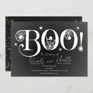 Dark Elegant BOO Schwarz-weiße Halloween Hochzeit Einladung
