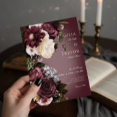 Dark Elegant Burgundy & Cream Blur Floral Wedding Einladung