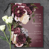 Dark Elegant Burgundy & Cream Blur Floral Wedding Einladung