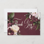 Dark Elegant Burgundy & Cream Floral Wedding Dankeskarte (Vorderseite)