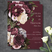 Dark Elegant Burgundy & Cream Floral Wedding Einladung