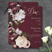 Dark Elegant Burgundy & Cream Floral Wedding Save The Date