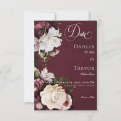 Dark Elegant Burgundy & Cream Floral Wedding Save The Date (Vorderseite)