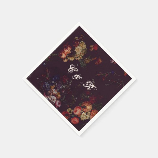 Dark Elegant Burgundy Moody Floral Name Intitials Serviette (Ecke)