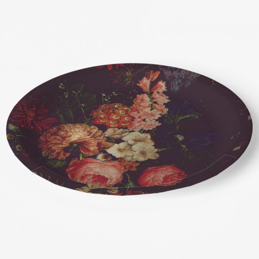 Dark Elegant Burgundy Moody Floral Pappteller (Schrägansicht)