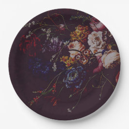 Dark Elegant Burgundy Moody Floral Pappteller