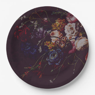 Dark Elegant Burgundy Moody Floral Pappteller