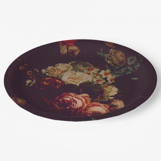 Dark Elegant Burgundy Moody Floral Pappteller (Schrägansicht)
