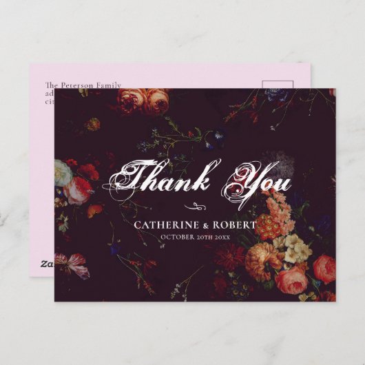 Dark Elegant Burgundy Moody Floral Postkarte (Vorne/Hinten)