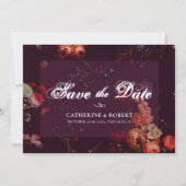 Dark Elegant Burgundy Moody Floral Save The Date (Vorderseite)