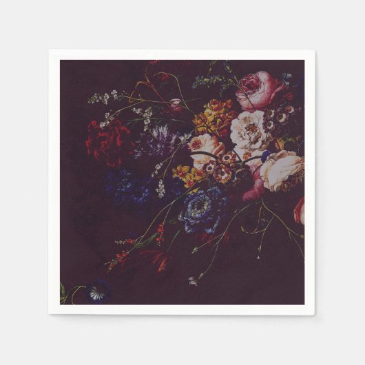 Dark Elegant Burgundy Moody Floral Serviette (Vorderseite)