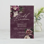 Dark Elegant Burgundy & White Floral Bridal Brunch Einladung (Stehend Vorderseite)