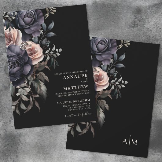 Dark Elegant Floral Wedding Einladung