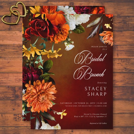 Dark Elegant Summer Sunset Floral Bridal Brunch Einladung