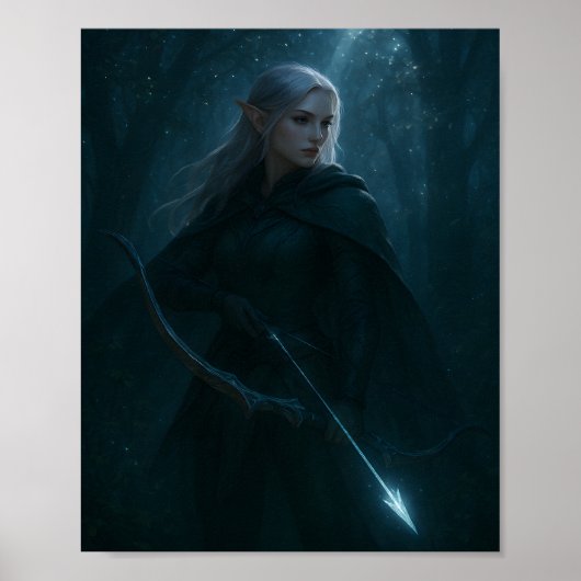 Dark Elf Archer Fantasy Art – Mystical Forest  Poster (Vorne)