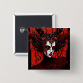 Dark Elf Demon Red Black Fantasy Art Button (Vorne & Hinten)