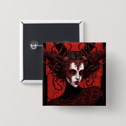 Dark Elf Demon Red Black Fantasy Art Button (Vorne & Hinten)