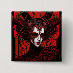 Dark Elf Demon Red Black Fantasy Art Button