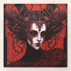 Dark Elf Demon Red Black Fantasy Art Glasuntersetzer
