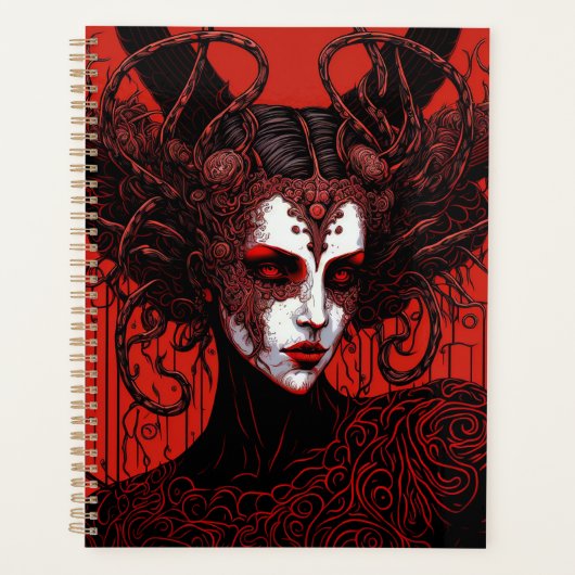 Dark Elf Demon Red Black Fantasy Art Planer (Vorderseite)