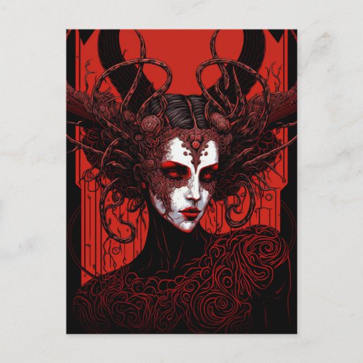 Dark Elf Demon Red Black Fantasy Art Postkarte (Vorderseite)