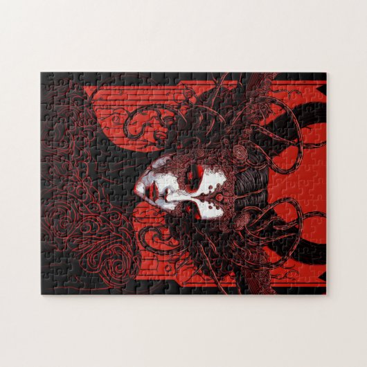 Dark Elf Demon Red Black Fantasy Art Puzzle (Horizontal)