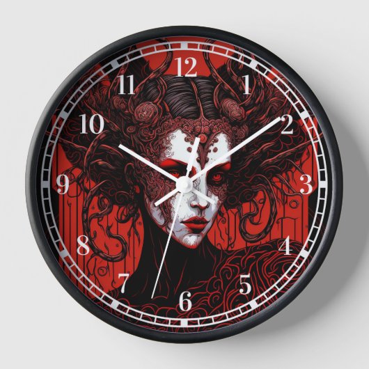Dark Elf Demon Red Black Fantasy Art Uhr (Vorderseite)