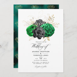 Dark Emerald and Gold Floral Wedding Einladung