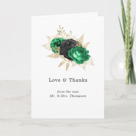 Dark Emerald and Gold Floral Wedding Foto Dankeskarte