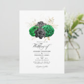 Dark Emerald and Gold Floral Wedding Foto Einladung (Stehend Vorderseite)