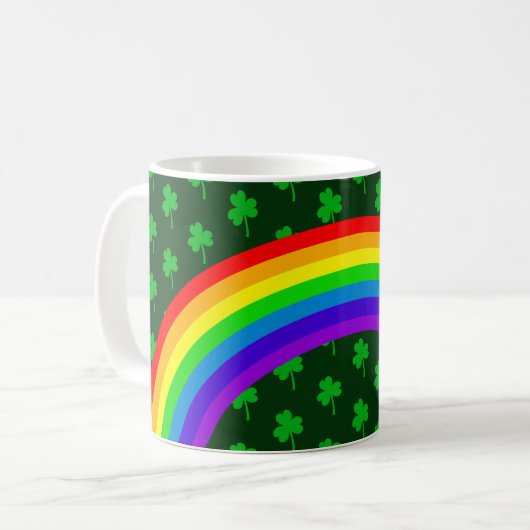 Dark Emerald Green Clover Rainbow St Patricks Day Kaffeetasse (Vorderseite Links)