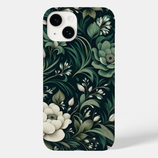 Dark Emerald Green Floral Case-Mate iPhone Hülle (Rückseite)