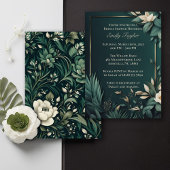 Dark Emerald Green Floral Einladung