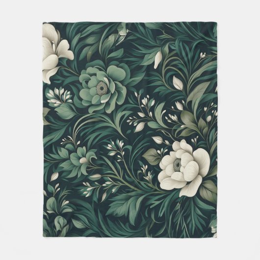 Dark Emerald Green Floral Fleecedecke (Vorderseite)