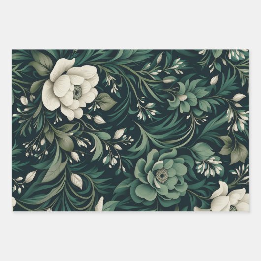 Dark Emerald Green Floral Geschenkpapier Set (Vorderseite 3)