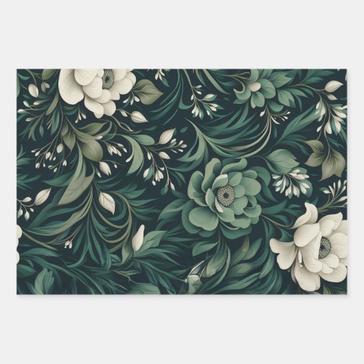 Dark Emerald Green Floral Geschenkpapier Set (Vorderseite 2)