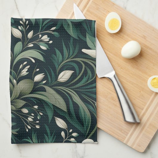 Dark Emerald Green Floral Geschirrtuch (Viertel Falte)