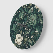 Dark Emerald Green Floral Große Wanduhr (Winkel)