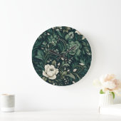 Dark Emerald Green Floral Große Wanduhr (Zuhause)