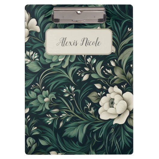 Dark Emerald Green Floral Klemmbrett (Vorderseite)