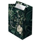 Dark Emerald Green Floral Mittlere Geschenktüte (Vorderseite Schrägansicht)