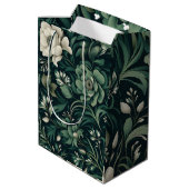 Dark Emerald Green Floral Mittlere Geschenktüte (Rückseite Schrägansicht)
